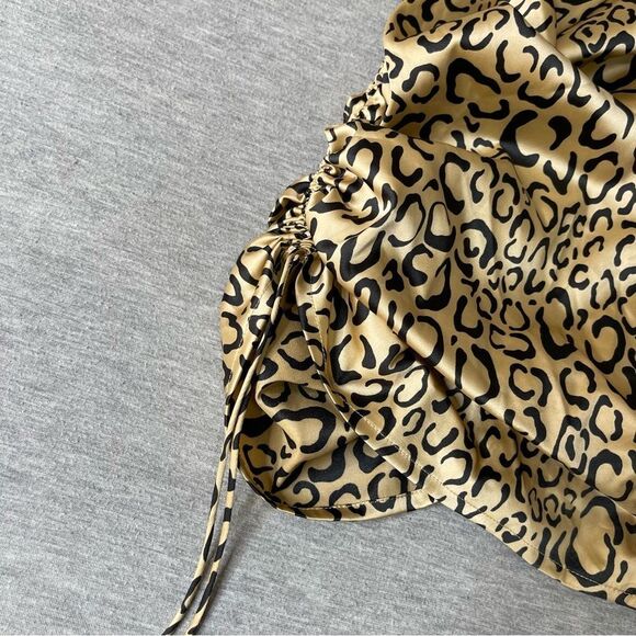 For Love & Lemons Women's Frankie Cheetah Mini Ruched Satin Dress - L - Picture 10 of 11